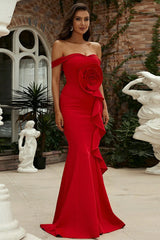 Off-Shoulder Sleeveless 3D Floral Maxi Dress