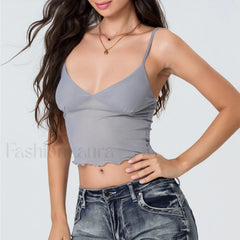 Tulle Spaghetti Strap Crop Top