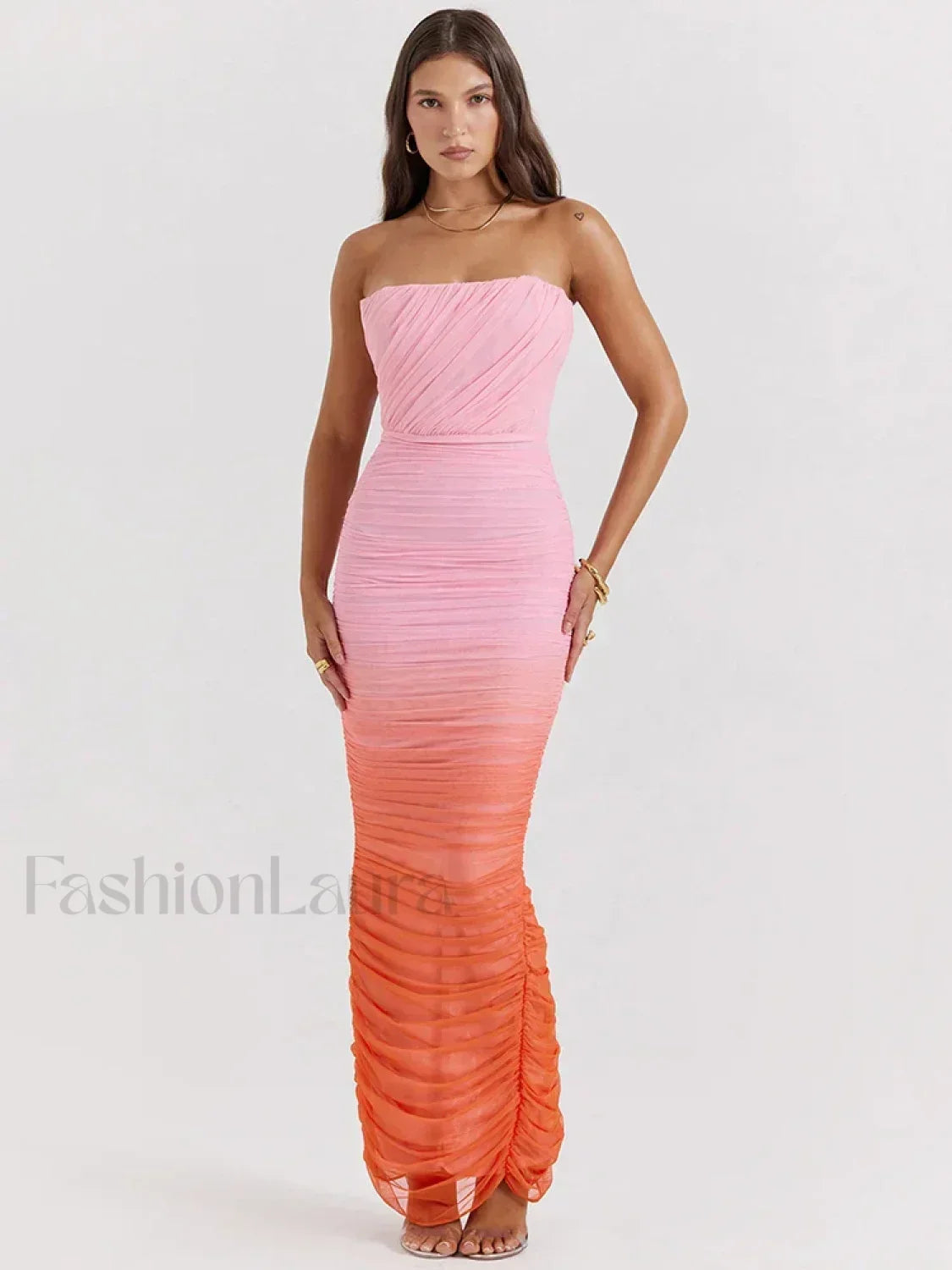 Gradient Strapless Split Maxi Dress
