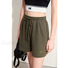 Minimalism Drawstring Casual Wide-leg Letters Embroidery Short