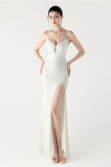 Sequin V Neck Cross Strap Mermaid Maxi Dress