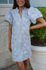 Ellie Ruffle Puff Sleeve Mini Dress-Sky
