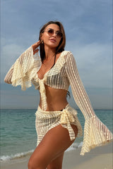 Lace Mesh Asymmetrical Hem Four Piece Swim Set
