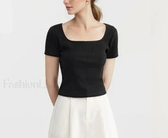 Slim Elegant Square Collar Cotton T-Shirt