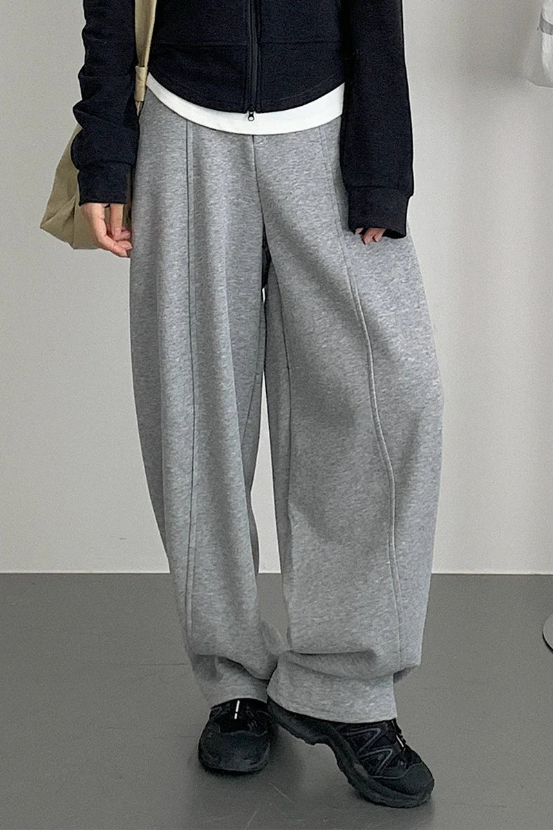 Relaxed Fit Curved Hem Thermal Knit Pants