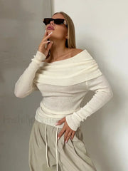 Wool Slim Off-Shoulder T-Shirt