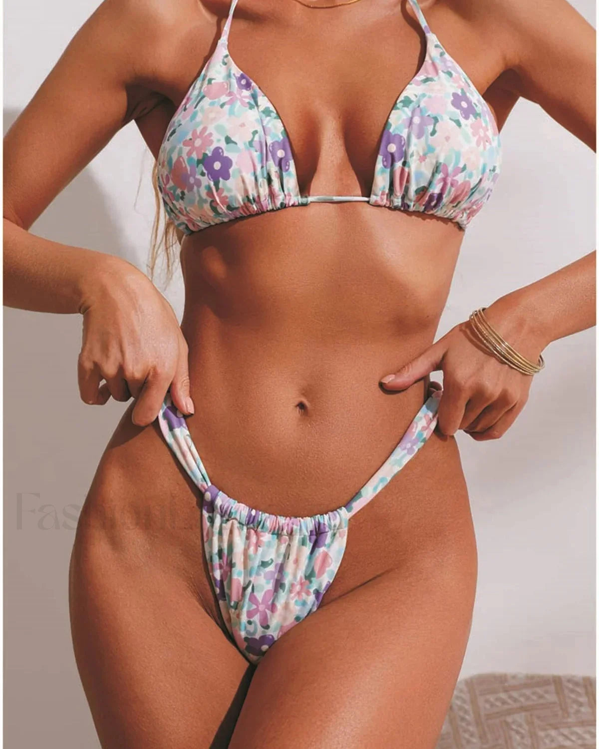 Crinkled Mid Waist Bikini Set