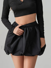 Puffball Pleated Bubble Mini Skirt