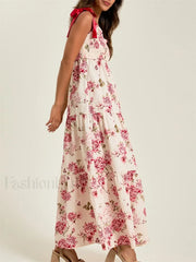 Vintage Tie-Up Strap Floral Dress