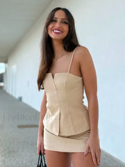Elegant Striped Sling Culottes Two Piece Set