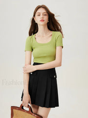 U-Neck Slim Thin Knitted T-Shirt