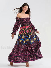 Patchwork Puff Sleeve Boho Dress