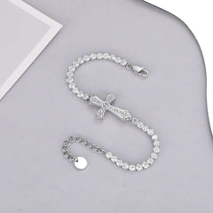 Sparkly Full Zircon Cross Titanium Steel Fadeless Chain Bracelet