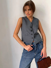Solid Structured Graceful Suit Vest