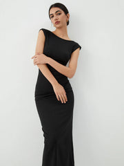 Solid Backless Graceful Midi Dress
