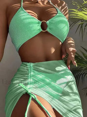 Pleated Hollow-Out Three Piece Set