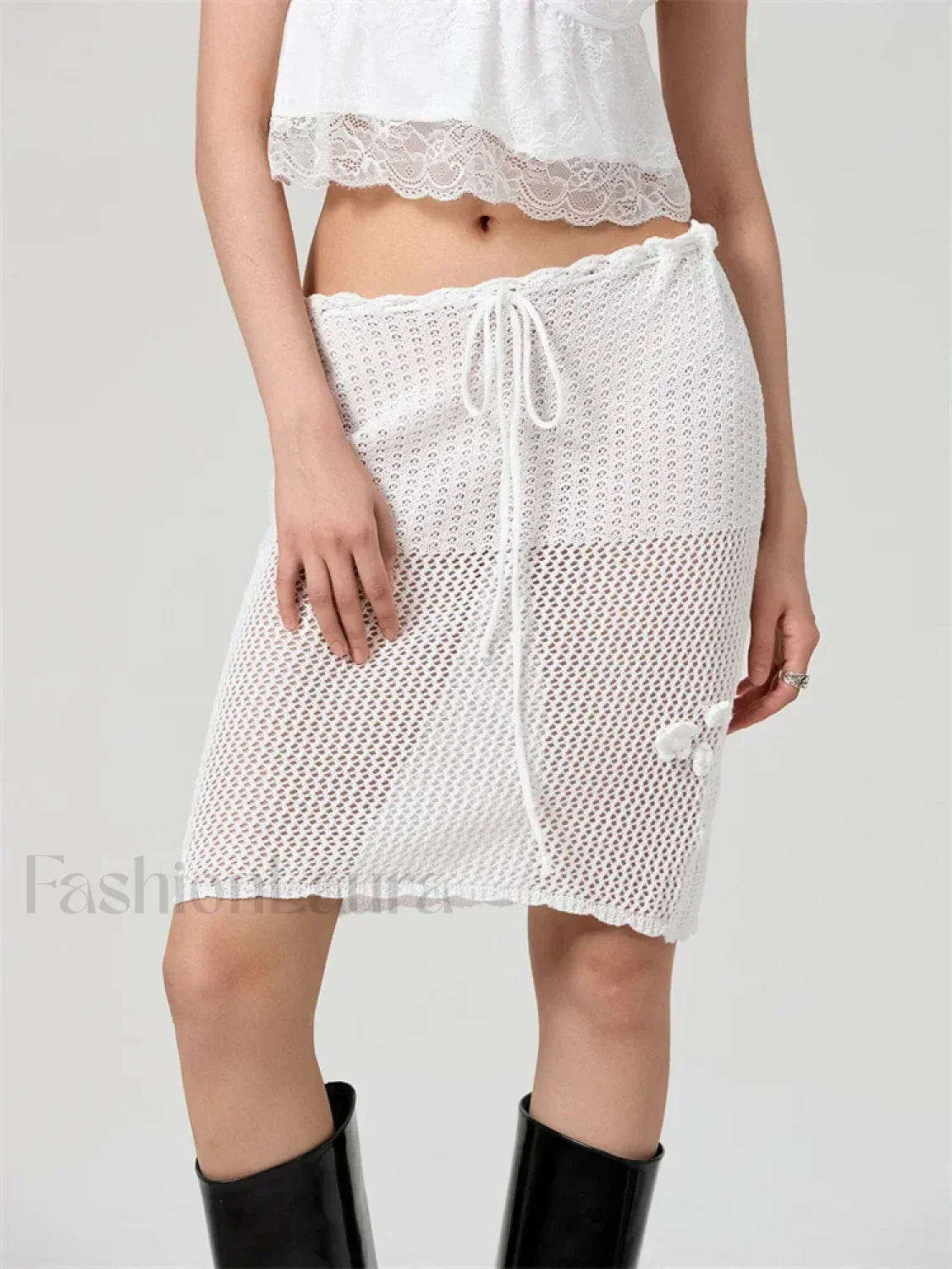 Crochet Flower Knitted Midi Skirt