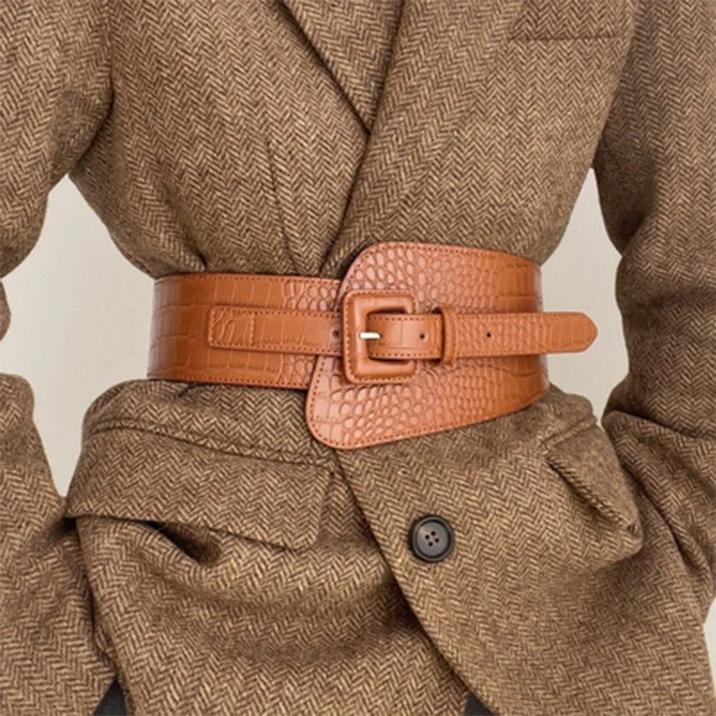 Vintage Croc Embossed Wide Waist Belt