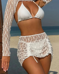 Long Sleeve High-Cut Bikini Four Piece Set