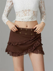 Lace Trim Irregular Hem Mini Skirt