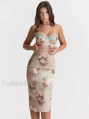 Lace-Print Strapless Midi Dress