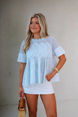 Mesh Applique Top- Baby Blue