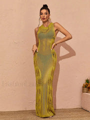 Knit Cut Out Round Neck Sleeveless Slim Cover Up