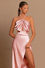 Satin One-Shoulder Split Maxi Dress