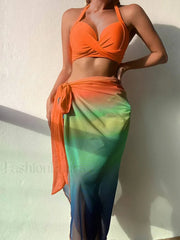 Gradient Wrap Skirt Three Piece Set