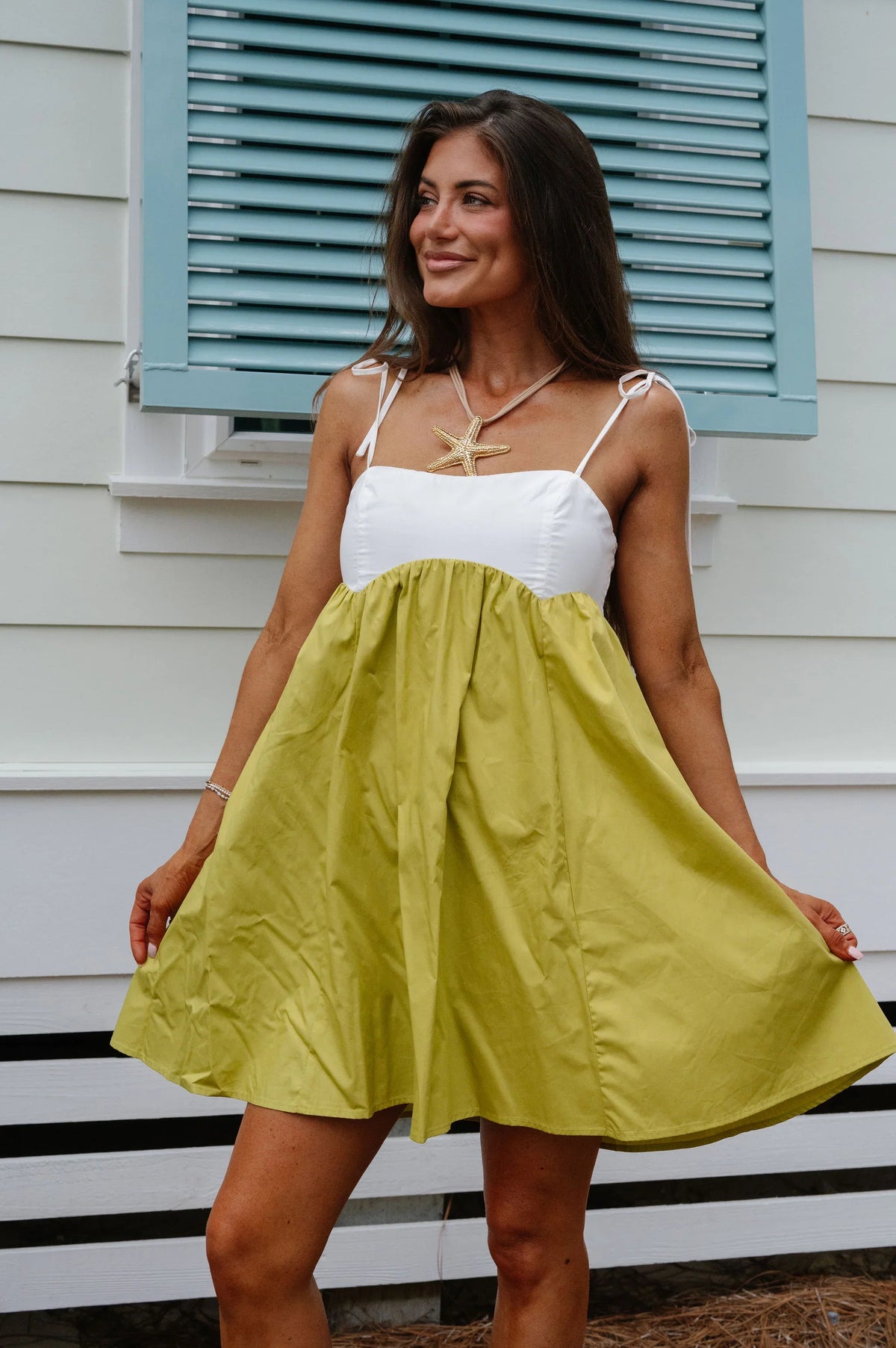 Roxy Mini Dress-Green/White