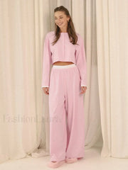 Knitted Long Sleeve Crop Pants Two Piece Set