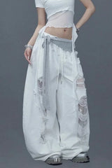 Ripped Lace Patchwork Relaxed Jeans