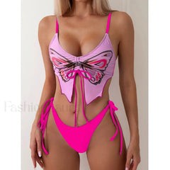 Print Tied High Cut Push Up Bikini Set