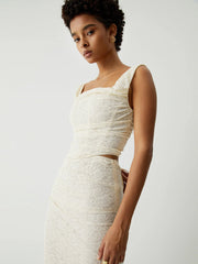 Cream Floral Lace Tie Modern Back Crop Corset Top