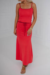 Vivid Midi Skirt Set-Red