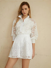 Lace Overlay Two Trendy Piece Shorts Set