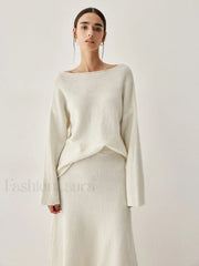 Oversized Sweater Two Trendy Piece Skirt Set