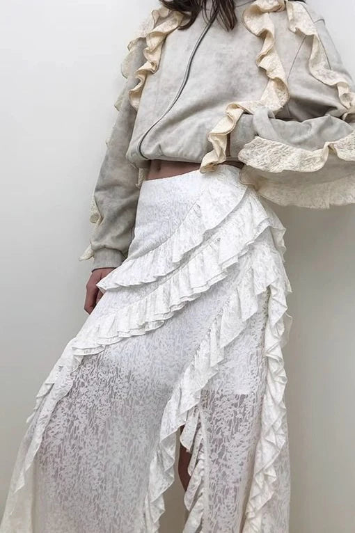 Asymmetric Wool Blend Black White Maxi Skirt