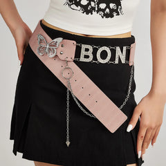Vintage Leather Butterfly Buckle Belt