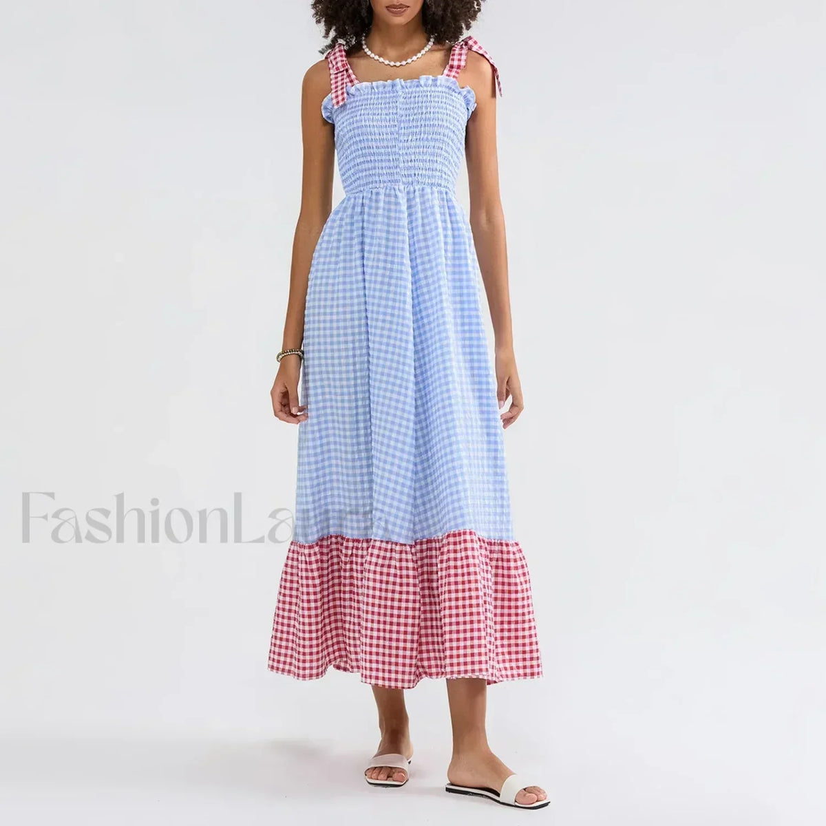 Plaid Tie Strap Swing Maxi Dress
