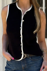 Contrast Trim Waist Cinched Knit Vest Tank Top