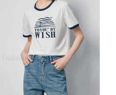 Letter Printed Contrast Color T-Shirt