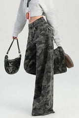 Camouflage Wide Leg High Waist Relaxed Jeans