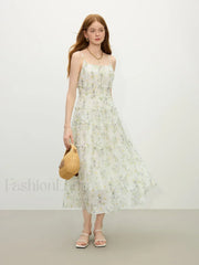 Floral Strappy X-Line Midi Dress