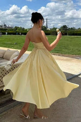 Romantic Bow Boned Strapless Slim Solid Prom Dress
