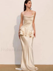 Swing Neck Ruffle Backless Maxi Dress