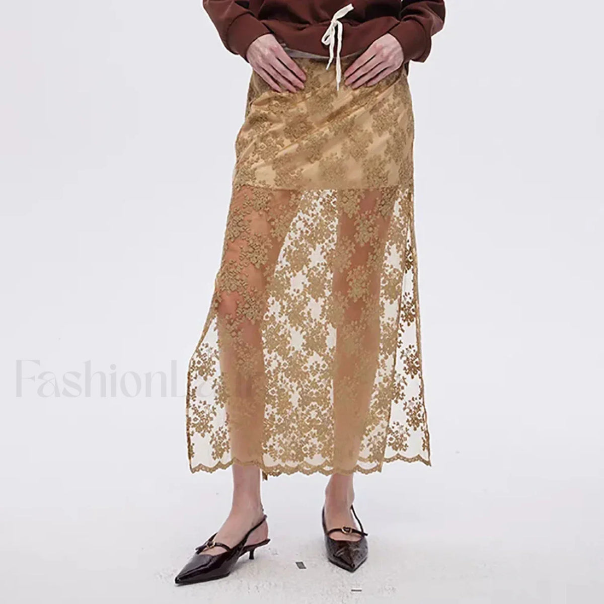 Cotton Embroidery Side Slit Skirt