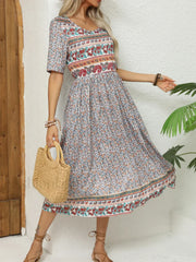 Round-Neck Bohemian Print Boho Dress