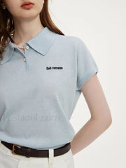 Polo Neck Light Blue Wool Cotton T-Shirt