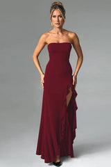 Ruffled Bustier Side Slit Formal Dress